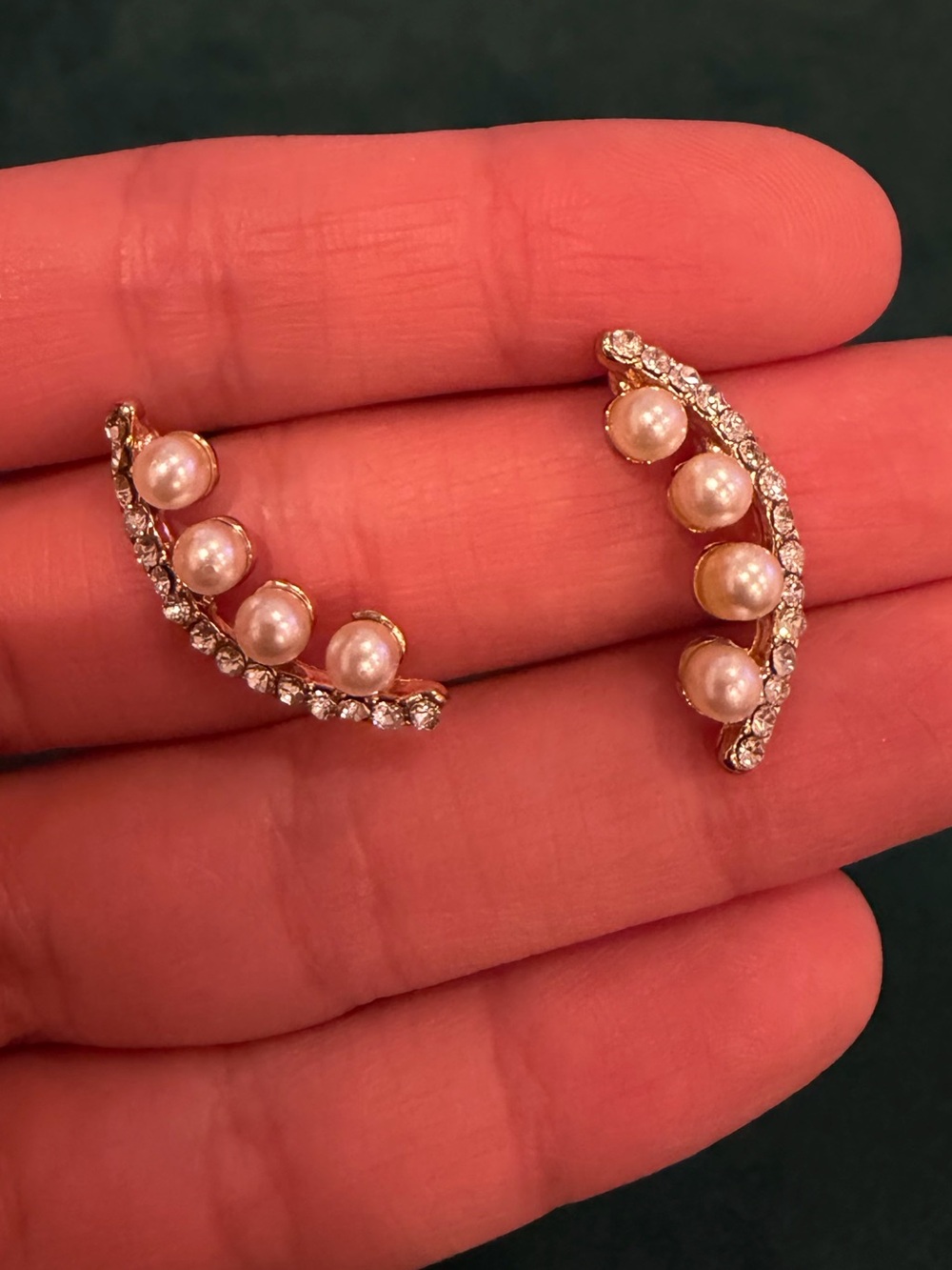 Anthropologie Gold Pearl and Crystal Ear Climbers